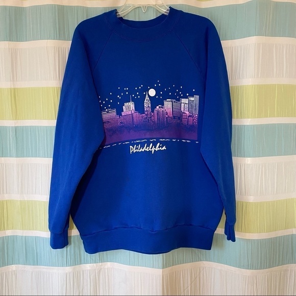 Vintage Philadelphia Crewneck Sweatshirt Blue Sz XLarge - Picture 7 of 7